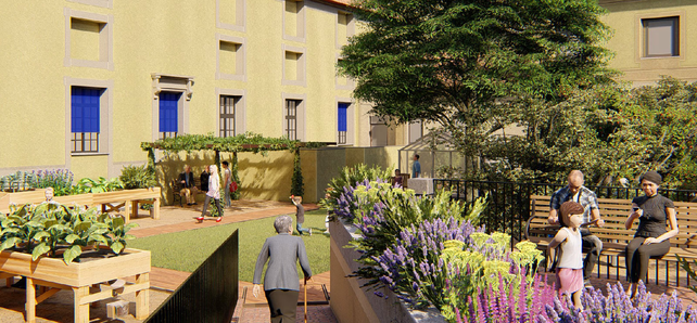 Uno de los jardines terapéuticos creados por Andrea Mati en una institución de salud mental. 