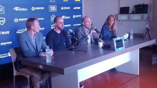 Lusshenhoff, Lequi, Belloso y Cristinziano, en la conferencia de prensa en el Gigante de Arroyito.