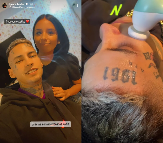 L-Gante junto a la especialista que le realizó un tratamiento facial.
