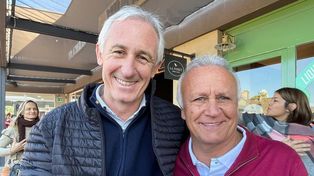 Cristian Cunha, presidente del PRO Santa Fe, y Miguel del Sel en un encuentro de dirigentes que se realizó el martes en la capital provincial.