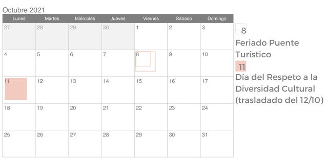 Aquí está, este es: el calendario de feriados para el 2021