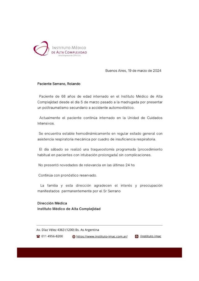 Osvaldo Laport dio novedades sobre la salud de Roly Serrano