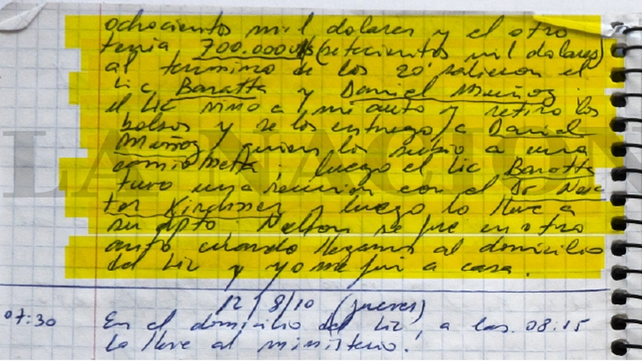 Los cuadernos donde el chofer de Baratta registró recorridos de la coima