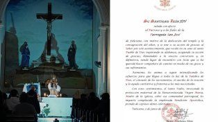 El papa León XIV envió su Bendición Apostólica a la comunidad de San José de Feliciano