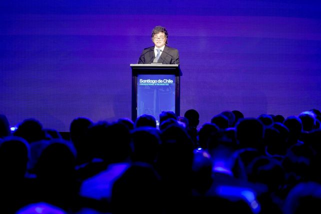El presidente Javier Milei durante su participación en el Foro de Madrid.&nbsp;