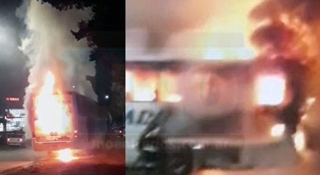 Un colectivo se prendió fuego en plena marcha en el acceso a Crespo