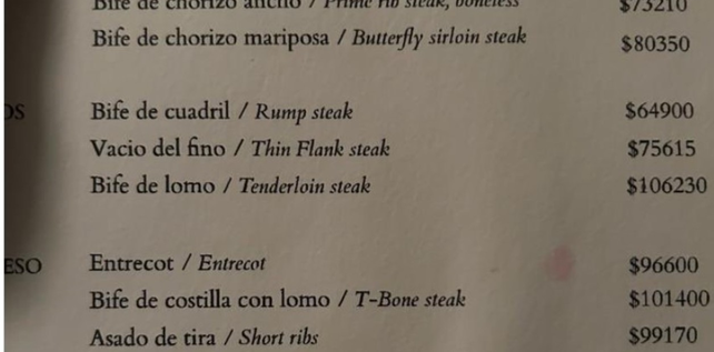 La carta del menú 