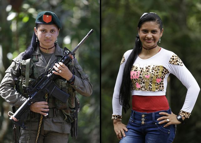 Antes y después. Una joven guerrillera de las Farc estrena ropa de civil tras abandonar la selva colombiana.&nbsp;