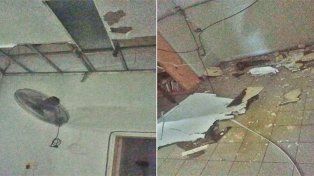 El religioso de Concordia estaba mirando televisión y casi resulta herido por la caída de la instalación. Piden colaboración para encarar los arreglos