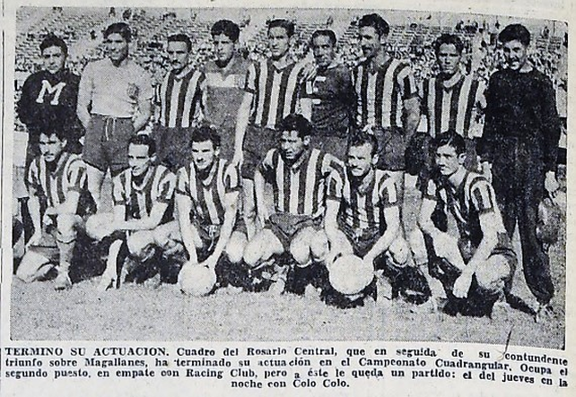 El equipo de Rosario Central que viajó a Chile en plenas fiestas a fines de 1943.