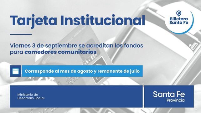 La provincia acredita este viernes los fondos de la Tarjeta Institucional