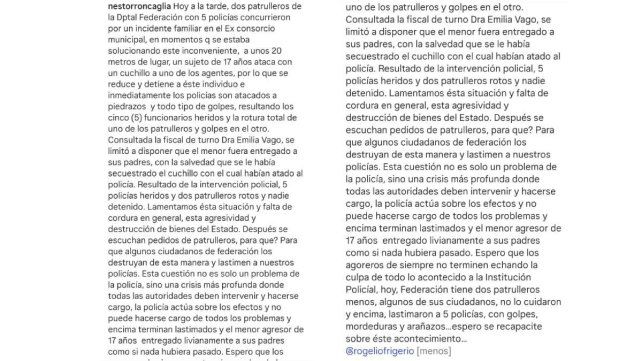 Adolescente golpeó a policías y destruyó patrulleros: Fue entregado livianamente a sus padres