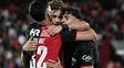 Santiago Solari, Gómez Mattar y Mazzantti, en el festejo del segundo gol de Newells sobre Central Córdoba.