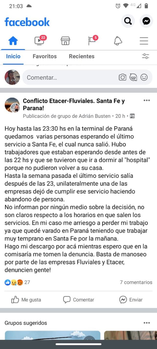 Usuarios de Etacer y Fluviales, varados de noche en Paraná