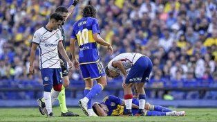 Lucas Blondel en el piso en el momento de la dura lesión.