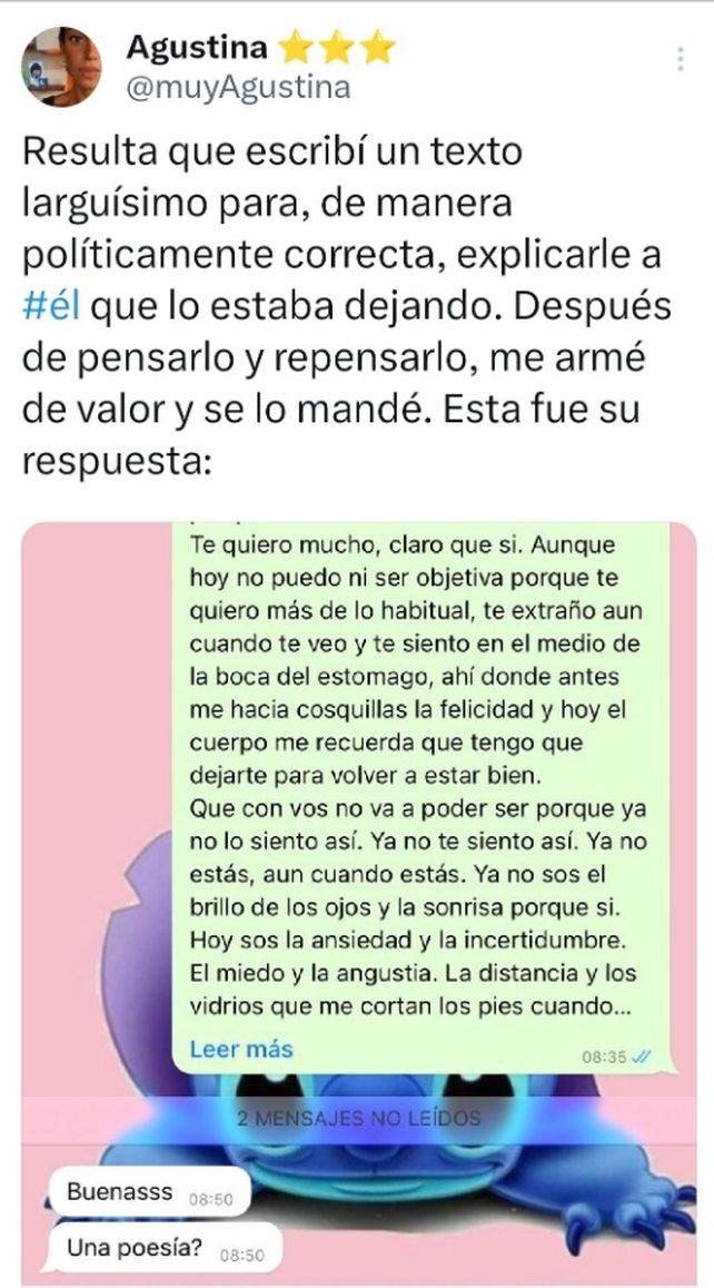 El intercambio de ruptura por Whatsapp que se volvió viral en redes, y en el que terminó metido Pablo Aimar. 