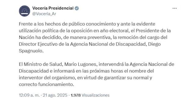 Echaron al titular de la Agencia de Discapacidad