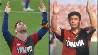 Los más grandes de la historia. Lionel Messi y Diego Maradona, con la camiseta de Newells.