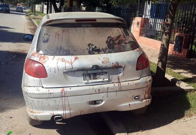 Manchas de sangre. El vecino del barrio Cerro Norte desenfundó el sable y enfrentó a los ladrones.