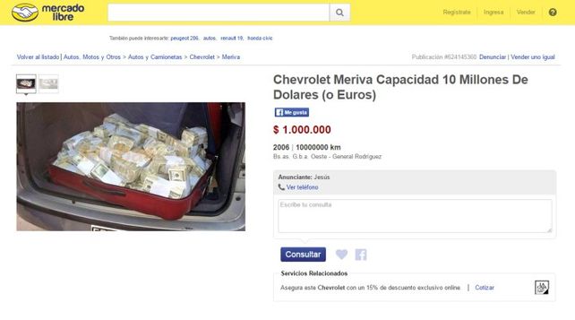 Usuarios se burlan del caso López y venden en un sitio de compras la Meriva del exfuncionario