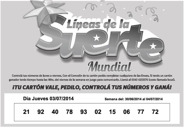 Números que corresponden al JUEVES 03 de JULIO..