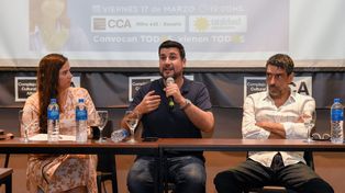El diputado nacional del FdT Marcos Cleri en el acto que encabezó este viernes junto a su par Rodolfo Tailhade en el Complejo Cultural Atlas.