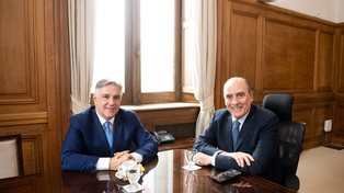 El cordobés Llaryora y Francos durante el cónclave realizado en la Jefatura de Gabinete nacional.