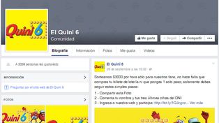 Denuncian que en Facebook se anuncian sorteos con el uso indebido de la marca Quini 6