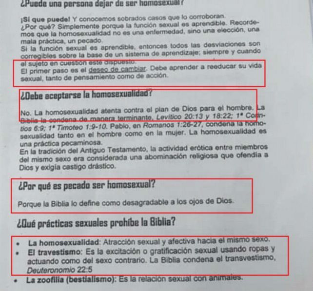 Un colegio de Paraná publicó un material de estudio con contenido homofóbico