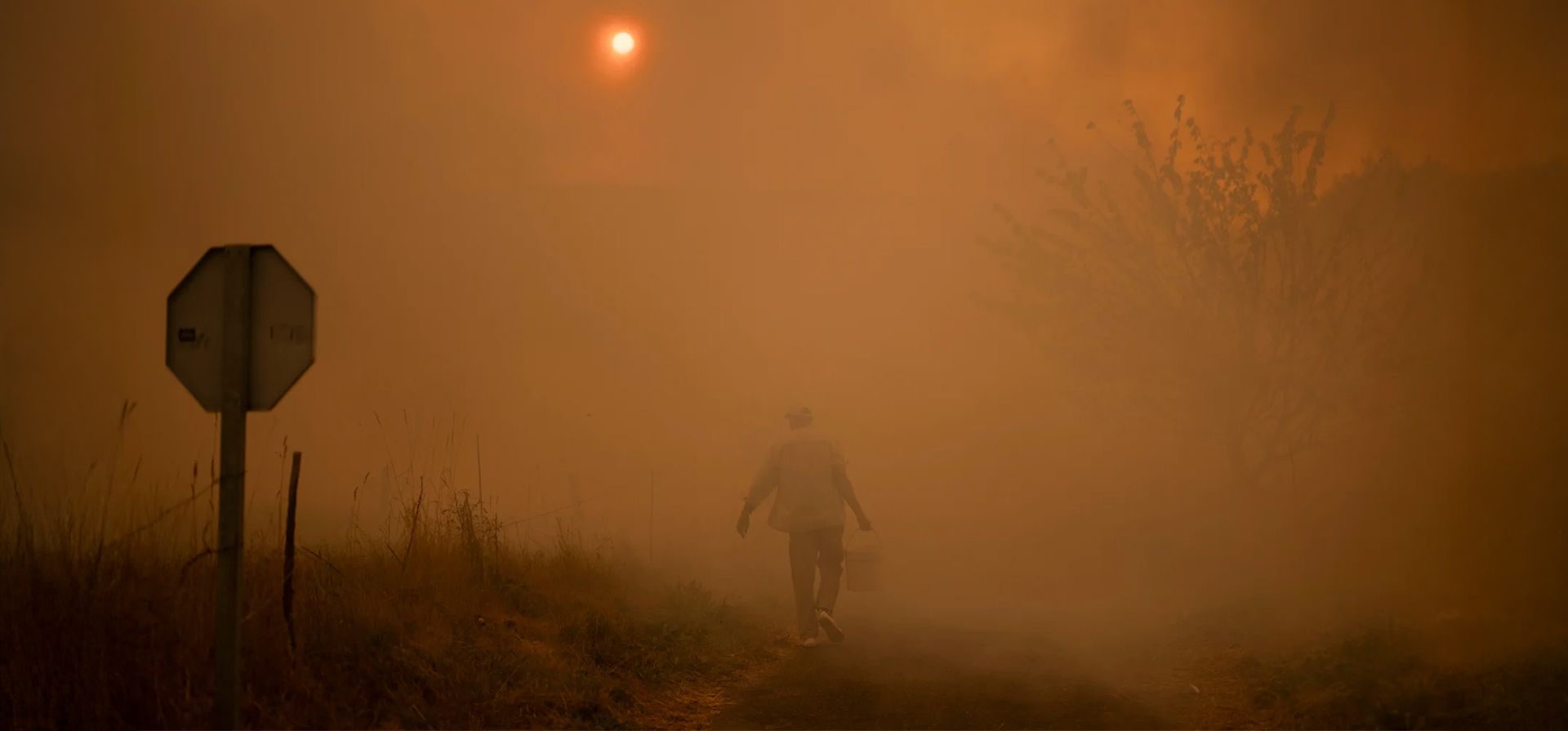 Una persona lucha contra un incendio forestal en Carballeda de Avia, Ourense, España. Fotografía: Brais Lorenzo/EPA Una persona lucha contra un incendio forestal en Carballeda de Avia, Ourense, España. Fotografía: Brais Lorenzo/EPA