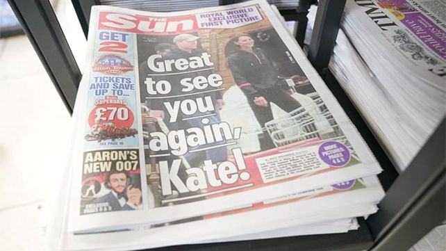 La tapa del diario británico The Sun en la que celebran la reaparición pública de Kate Middleton, tras los rumores.