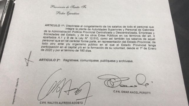 Perotti dispuso congelar su salario y el de todo su gabinete por 180 días