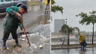 Trabajos de las cuadrillas municipales durante las copiosas lluvias de este domingo en la ciudad de Santa Fe