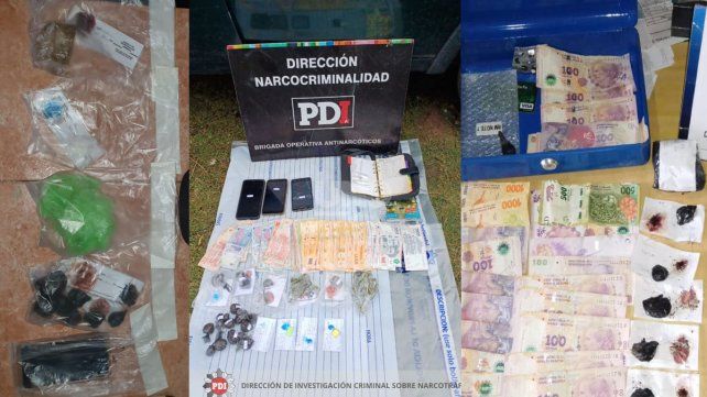 Los elementos y droga secuestrados durante los allanamientos