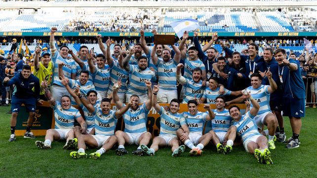 El festejo de Los Pumas luego del último triunfo ante Australia en Sidney. Ahora se viene Sudáfrica en Durban por la penúltima fecha del Rugby Championship.