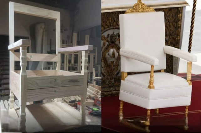 La poltrona se elaboró a partir de una fotografía enviada por el Vaticano.
