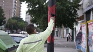 Ya se pudo avanzar en la mayoría de los contenedores, paradas de transporte y cordones. Pero para pintar las columnas irán con policía.