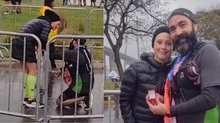Postales de la tierna propuesta de casamiento en la maratón del Puente Rosario - Victoria&nbsp;