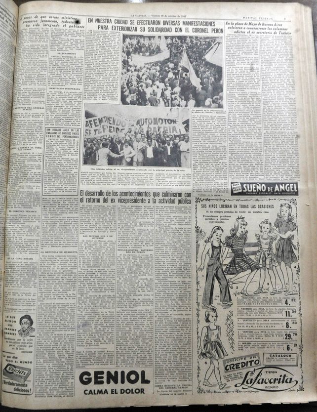 Edición diario La Capital del viernes 19 de octubre de 1945. 