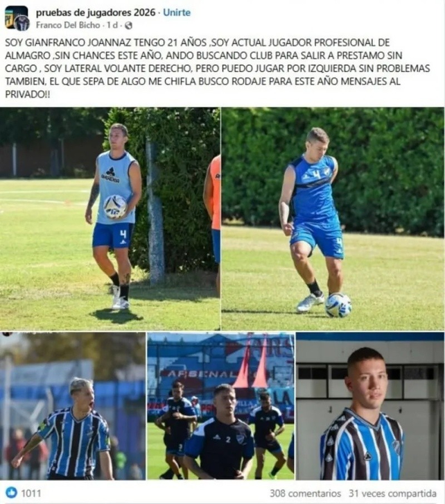 Un futbolista argentino busca club por Facebook y su mensaje se volvió viral