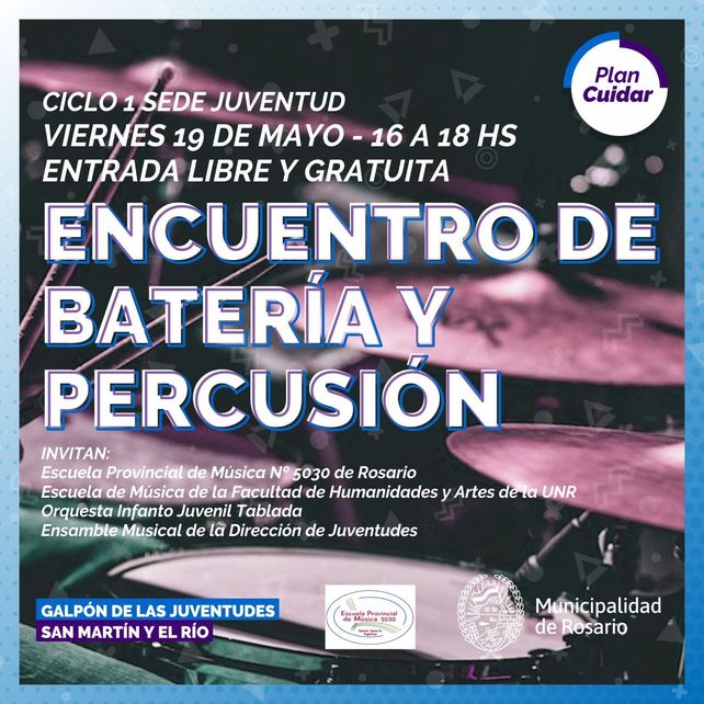 Encuentro de batería y percusión en los Galpones de la Juventud