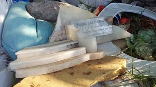 Aparecieron lápidas rotas en medio de escombros a la vera de la Ruta 168