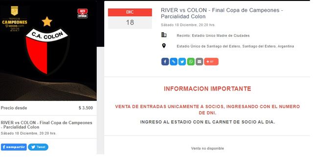 ¿Se agotaron las entradas de Colón para la final?