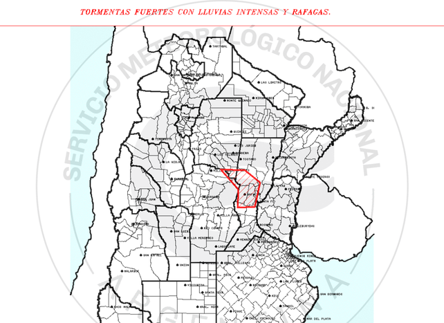 Está vigente un alerta a corto plazo para el departamento La Capital
