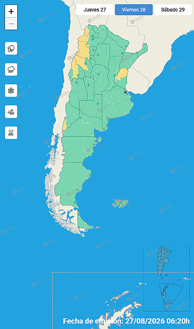 El SMN pronostica tormentas de variada intensidad para una parte de Entre Ríos el viernes. Hay alerta amarilla por lluvias