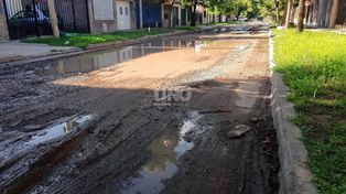 Barrio La Florida. El estado del pasaje Galisteo, altura 210, hace que la calle sea intransitable por el barro cuando llueve y por los pozos cuando no.