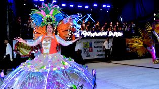El nombre de la comparsa Penambí Berá es de origen guaraní y significa mariposas brillosas. Este año, con la alegoría Bichos, las mariposas abren la primera escuadra.