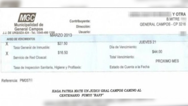 Juzgarán a ex funcionaria de General Campos por colocar un mensajes antisemita en una boleta