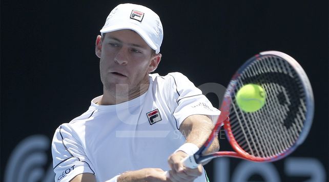 Diego Schwartzman of Argentina hits a backhand to Guillermo Garcia-Lopez of Spain during their men’s singles match at the Sydney International tennis tournament in Sydney