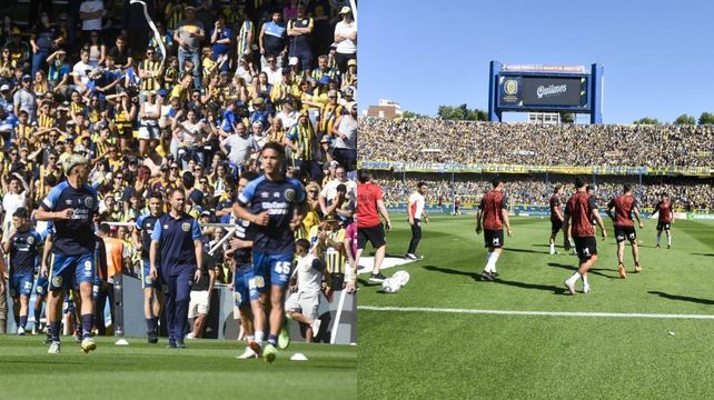 Los planteles de Central y Newells en la cancha. Se viene el clásico.